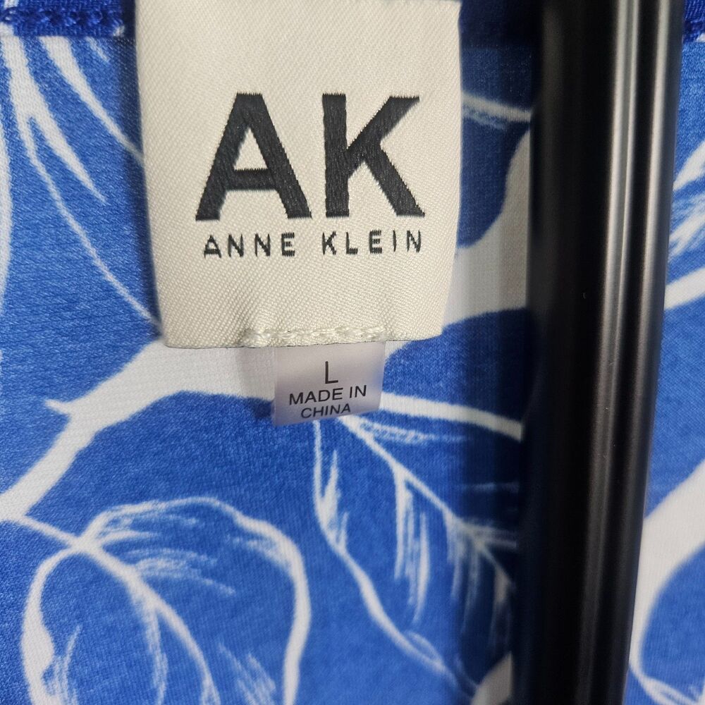 Anne Klein AK Womens Large Blue Floral Blouse Top Flutter Sleeve Tropical - Picture 3 of 10